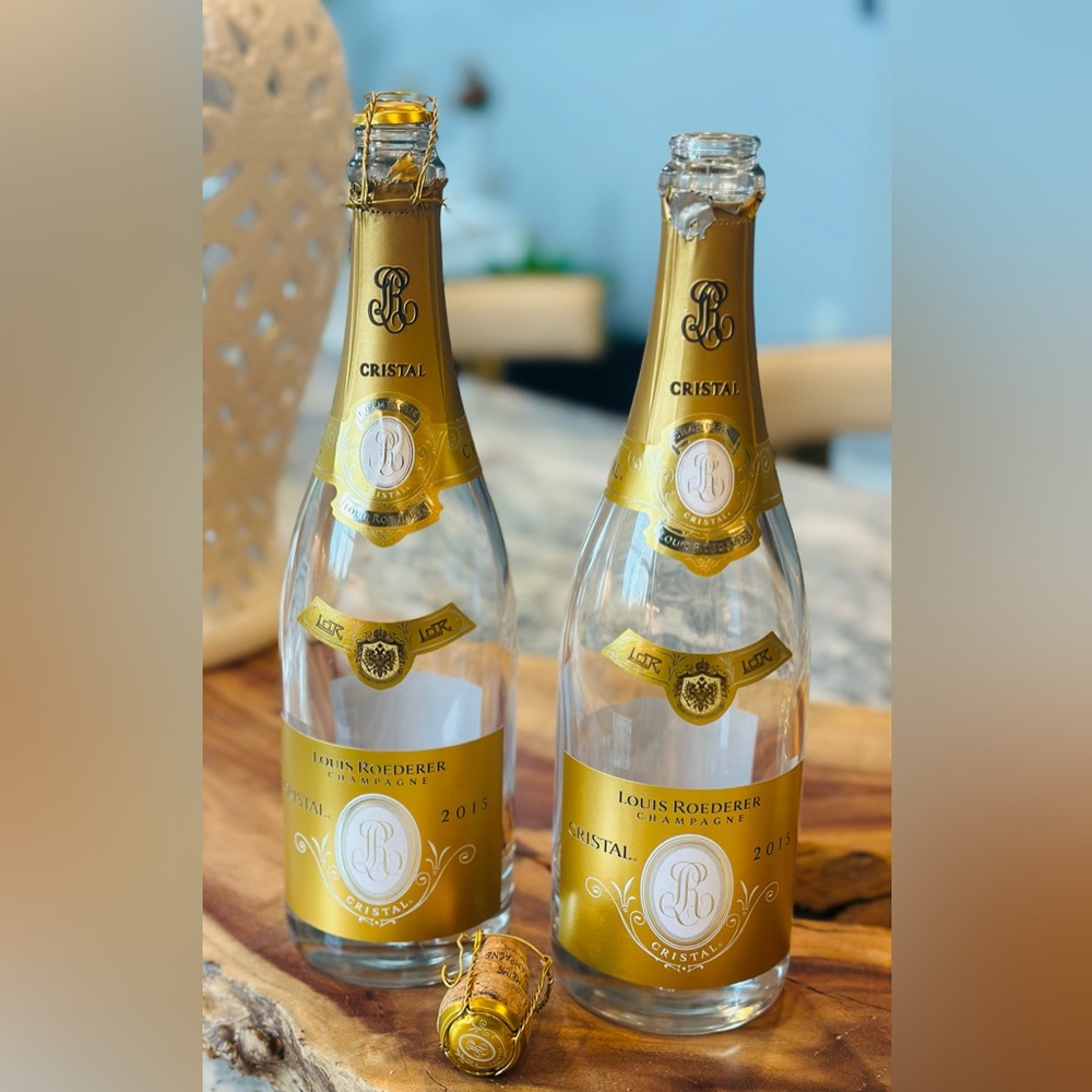 2- Cristal Champagne Bottles - Gold
